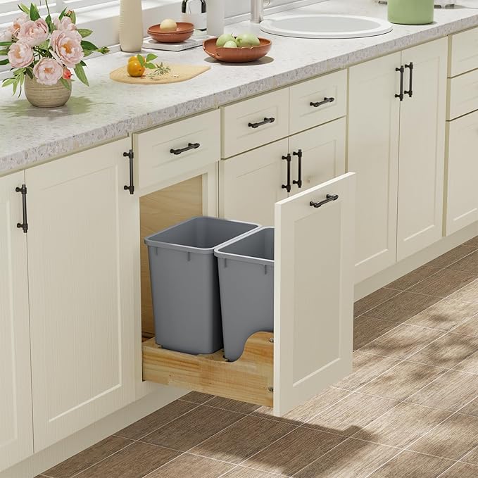 ROOMTEC 35QT Kitchen Trash Can, Lightweight and Sturdy Slim Trash Can, Wastebaskets for Office, Workspace, Kitchen, Bathroom, Easy to Clean, 1 Pack