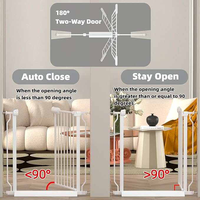 TSAYAWA Extra Wide Walk Through Baby Gate with Door, 62-67 Inch Wide Presure Mounted No Drill Metal Auto Close Child Gate for Stair Doorway - Indoor Outdoor Safty Gate for Toddler Dog Doggie, White