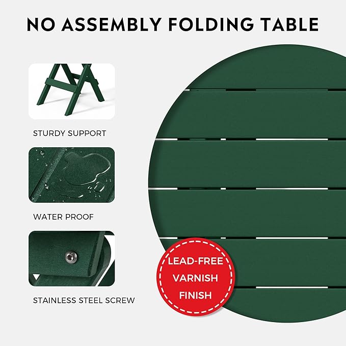 Costaelm Paradise 3-Piece Outdoor HDPE Folding Patio Bistro Table and Chairs, Dark Green