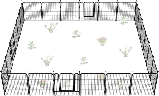 FXW Garden Fence Outdoor for The Yard – 32in(H) x 54.7ft(L) Heavy Duty Metal Animal Barrier for Dog and Rabbit, Decorative Dog Fence, 24 Panels, Black
