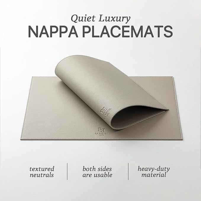 Faux Leather Placemats Set of 6 Vinyl Washable Wipeable Table Mats for Kitchen Dining Table Heat Resistant Waterproof Indoor/Outdoor Placemats Non-Slip Easy Clean Place Mats-Almond Birch