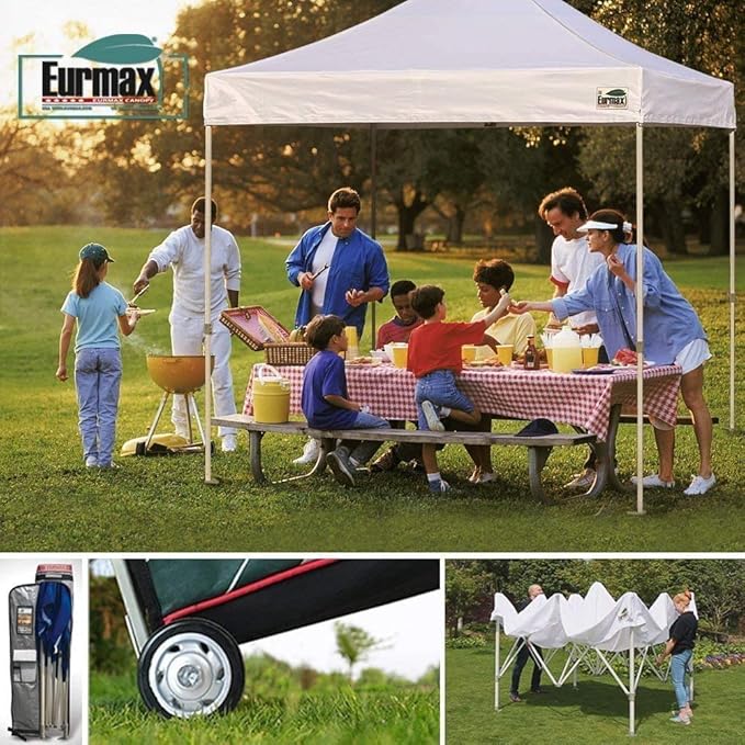 Eurmax USA 8'x8' Pop Up Canopy Tent Commercial Instant Canopies with Heavy Duty Roller Bag,Bonus 4 Sand Weights Bags (Forest Green)