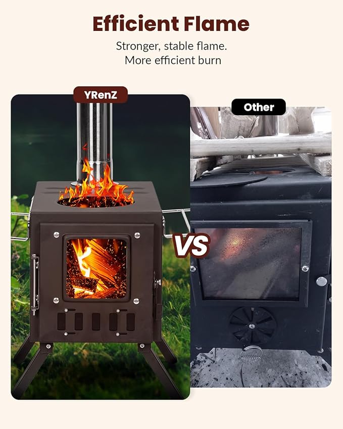 Upgraded Portable Wood Stove for Camping, YRenZ Compact Tent Stove with Large Firebox, High Airtightness for Outdoor Cooking & Heating