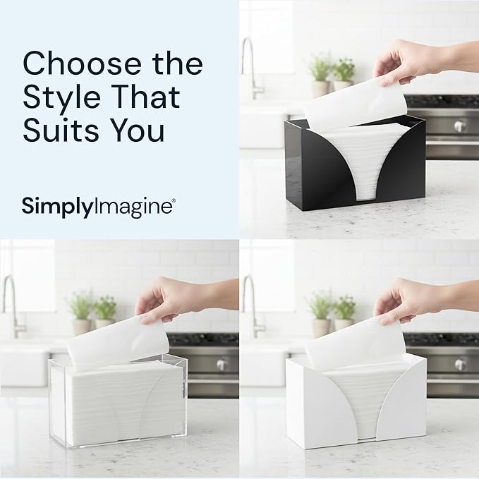 Paper Towel Dispenser Countertop - White Acrylic Bathroom Guest Towel Holder & Napkin Organizer - Fits C-Fold, Z-Fold & Multifold Hand Towels - 10.75" x 6.5" x 4"