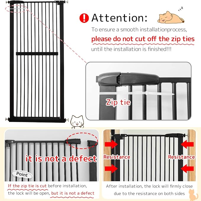 Lumizone Extra Tall Cat Gate 61.02" High Pressure Mounted Extra Wide 50.79"-55.11" (17Sizes) 1.37" Gap No Drilling Auto-Close Tall Pet Gate for Dogs (Black, 50.79"-55.11" W)