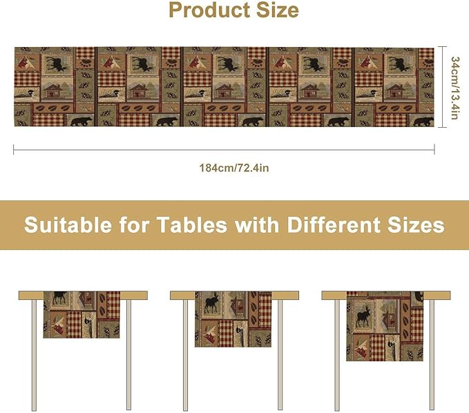 Rustic Deer Bear Table Runner, Vintage Bear Country Cabin Farmhouse Table Runner for Home Kitchen Dining Table Decoration 13x108in