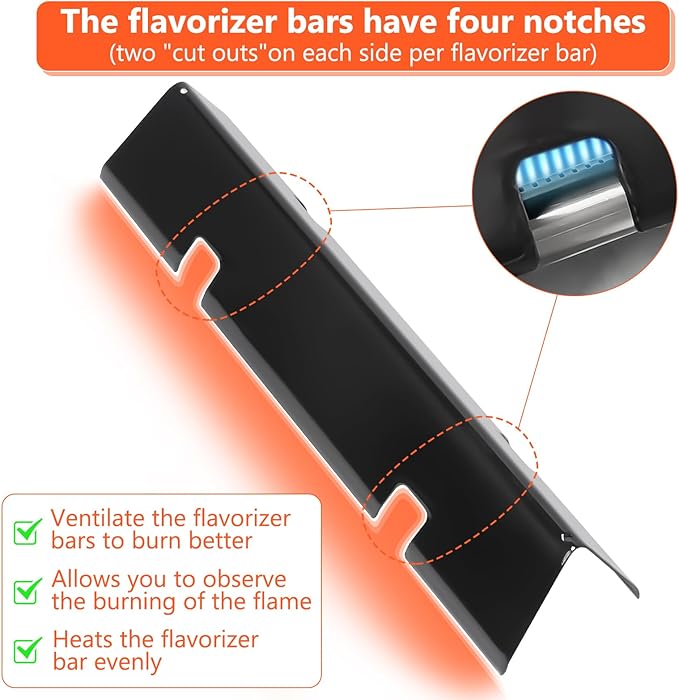 QuliMetal Grill Parts for Spirit E310 S310 E/S320 E/S330, 7636 Flavorizer Bars for Spirit 300 and GS4 Spirit II 300 Grills with Front Control Knobs, 15.3" Flavor Bars for Weber Spirit II Parts 67046
