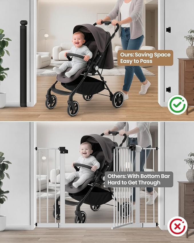 Retractable Baby Gate, 55" Wide Mesh Baby Gate with 4 Reinforced Rods, 34" Tall Anti-Sagging Dog Gate, Prevents Kids & Dogs from Crawling Under, for Stairways, Hallways & Patios, Black