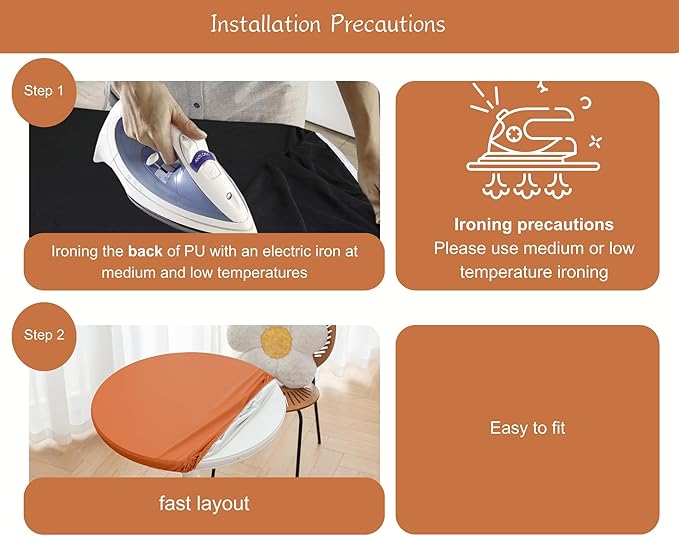 Fall Round Fitted PU Tablecloth with High Elastic Edge 63 Inch Dia Waterproof Oil Proof Table Cloth Anti-Scald Stain-Resistant Wipeable Table Cover for Indoor Outdoor Picnic (Orange,63" Dia)