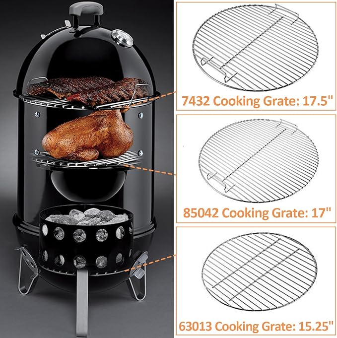 AJinTeby Heavy Duty Plated Steel Cooking Grate and Lower Grate, Charcoal Grate for Weber 18" Inch Smokey Mountain Cooker Charcoal Grill (7432+85042+63013)