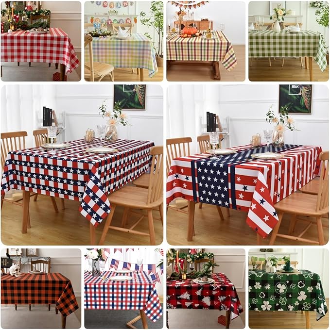 Gingham Plaid Tablecloth - Rectangular 58x102 Inch Water Resistant St Patricks Table Cloth for Indoor/Outdoor Use - Seasonal Irish Christmas Table Cover for Kitchen, Picnics, and Parties