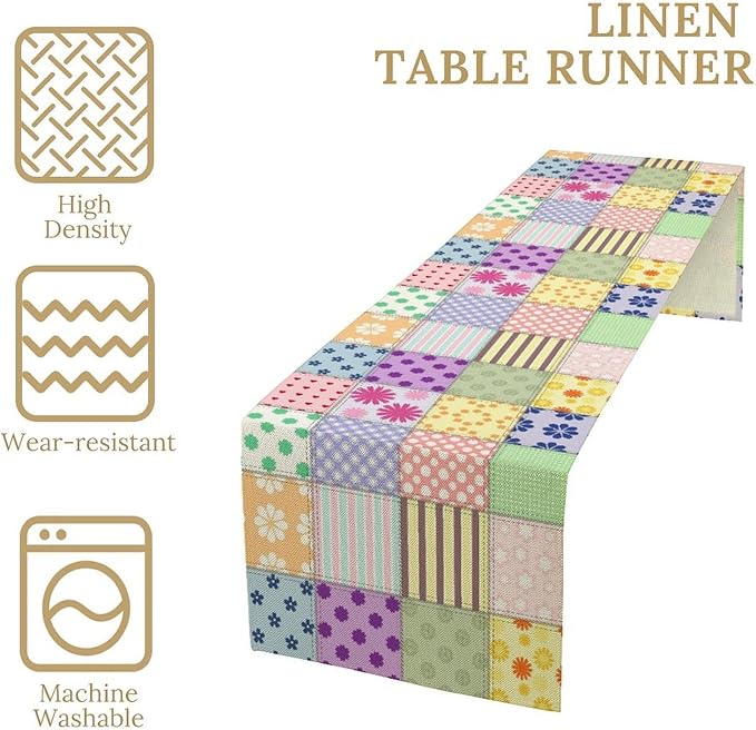 Patchwork Table Runner, Vintage Colorful Floral Plaid Tablecloth Table Runner for Indoors Outdoor Dining Kitchen Home Party 13x108in