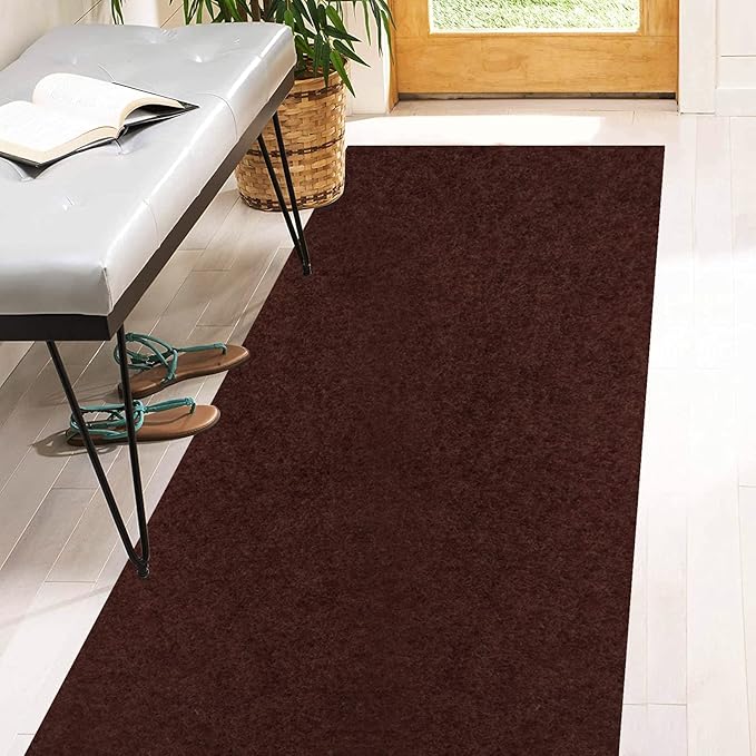 4' x 63' Runner Rugs with Rubber Backing, Indoor Outdoor Utility Carpet Runner Rugs, Chocolate Brown, Can Be Used as Aisle for The RV and Boat, Laundry Room and Balcony
