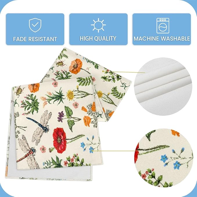 Flowers Dragonflies Table Runner Kitchen Dining Table Runner 13*36in Table Center Decor for Indoor Outdoor Home Holiday Party