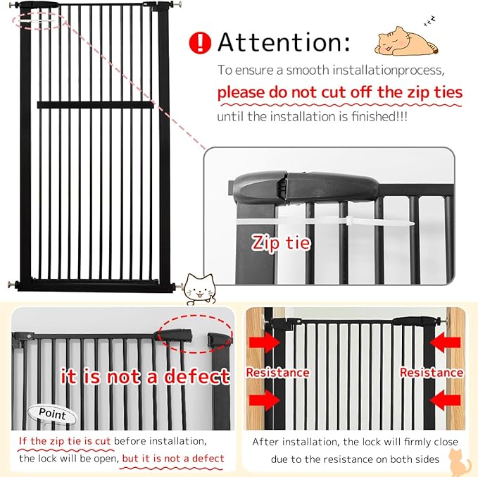 Lumizone Extra Tall Pet Gate 55.12" High Pressure Mounted 34.06"-38.38" Extra Wide (9 Sizes) 1.37" Gap for Cat Dog Stairs Doorway Hallway No Drilling Auto-Close (34.06"-38.38" W, Black)