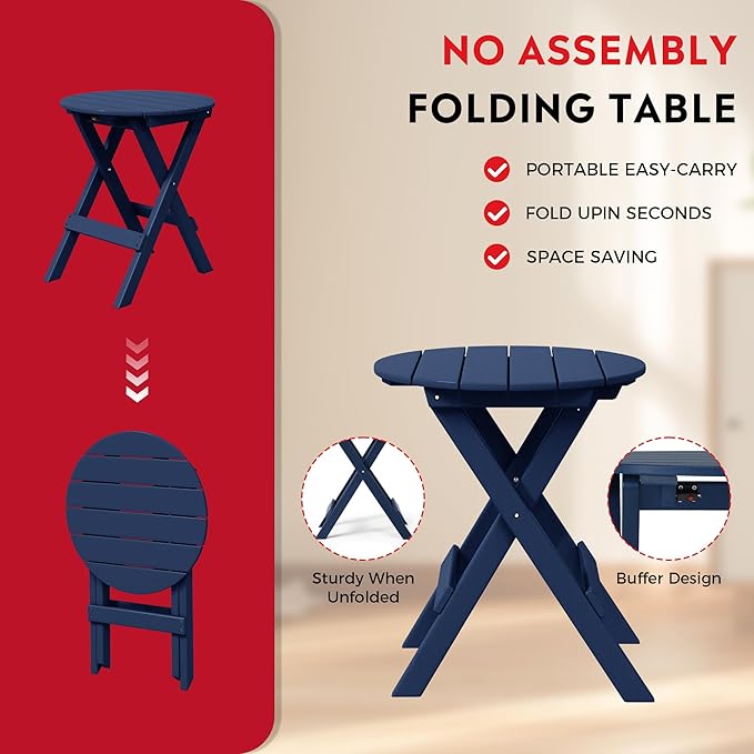 Costaelm Paradise 3-Piece Outdoor HDPE Folding Patio Bistro Table and Chairs, Navy Blue
