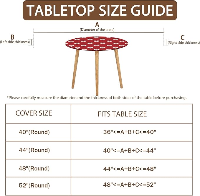 Valentines Day Round Fitted Tablecloth with Elastic Red Pink Heart Circle Table Cloth for 44-48" Round Tables Wipeable Waterproof Washable Burgundy Valentine Table Cover for Picnic Dining Party Decor