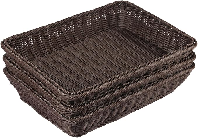 5 PCS 13.8x9.8 Inch Wicker Bread Basket, Woven Serving Basket, Tabletop Food Serving Basket for Restaurant, Bakery, Family Party, Hotel Serving, Fruits, Vegetables and Snacks, coffee