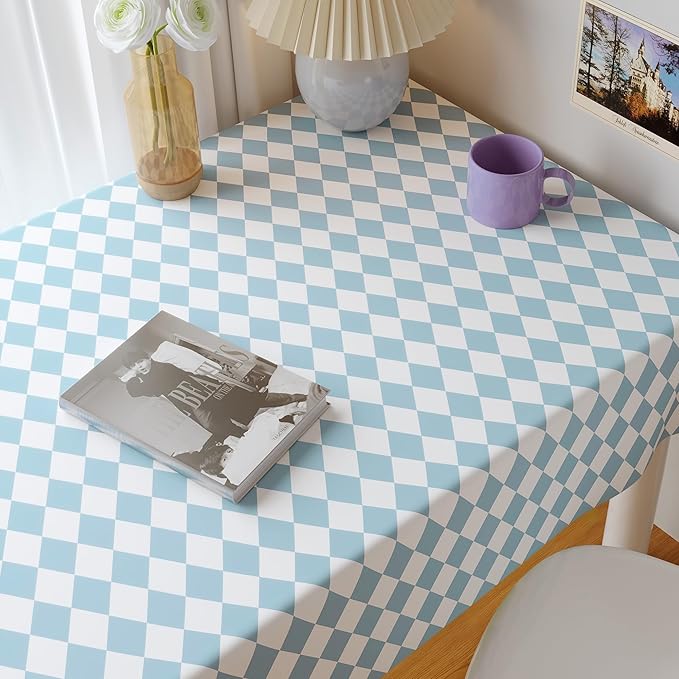 Rectangle Table Cloth,100% Waterproof Tablecloth Oil Proof Spill Proof Vinyl Table Cloth, Wipe Clean Plastic Table Cover for Dining, Camping, Indoor and Outdoor 54" x 102",Blue Checkered