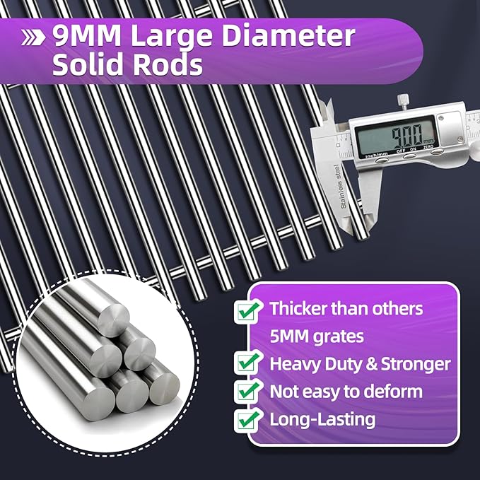 9MM 15" Stainless Steel Grill Grates for Weber Spirit E-210 Spirit E/S 200 & 210 Genesis Silver A Spirit 500 Gas Grill with Side Control Panel for Weber 7522 65905 65904 Spirit 200 Series
