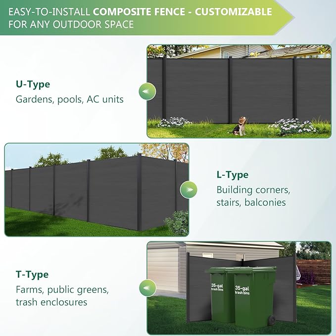Mondaria Fence Privacy Screen with 8ft In-ground Posts, 6ft(H) x 24ft(W) Wood Plastic Composite Fence Panels Weather-Resistant Outdoor Fence for Backyard/Garden (Silver Gray, 5 Posts)