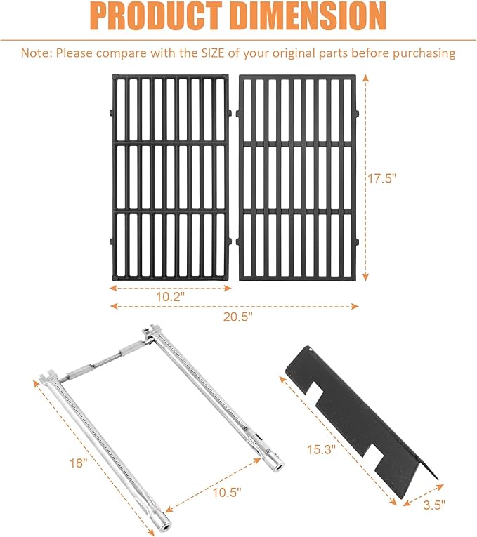Grill Parts for Weber Spirit/Spirit II Parts Replacement, 7637 Grates 7635 Flavorizer Bars 69785 Burner Tube Replacement Kit for Weber Spirit & Spirit II 200 Series, Spirit E210 E220 S210 S220