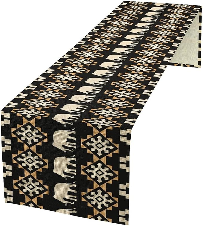 African Table Runner, African Art Elephants Geometric Tribal Ethnic Table Runner for Dining Kitchen Farmhouse Party Coffee Home 13x36in