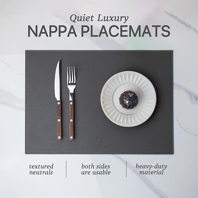 Faux Leather Placemats Set of 8 Vinyl Washable Wipeable Table Mats for Kitchen Dining Table Heat Resistant Waterproof Modern Indoor/Outdoor Placemats Non-Slip Easy Clean Place Mats (Dark Gray)