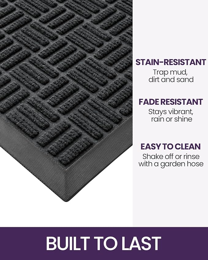 DEXI Front Door Mat Outside Entrance, 3x5 ft Large Rubber Entry Doormat Heavy Duty, Welcome Mats Non Slip for Inside House Floor Entryway Double Doors Exterior Patio, Maze Black