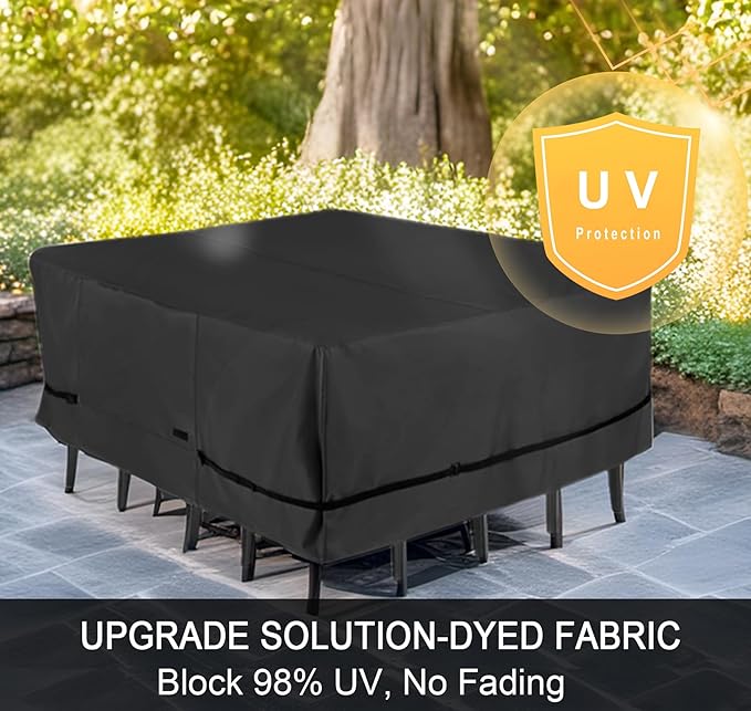 NettyPro Patio Table Cover Square 80 x 80 Inch, Waterproof Outdoor Furniture Dining Set Covers for Table and Chair, Black