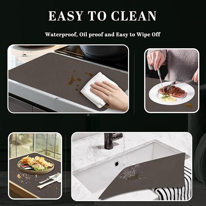 BLESWIN Faux Leather Placemats, Set of 6, 12×17 Inch -Double Side Texture Color Table Mats, Heat-Resistant, Waterproof and Oil-Resistant, Suitable for Dining Room, Kitchen, Party, Outdoor - Dark Brown