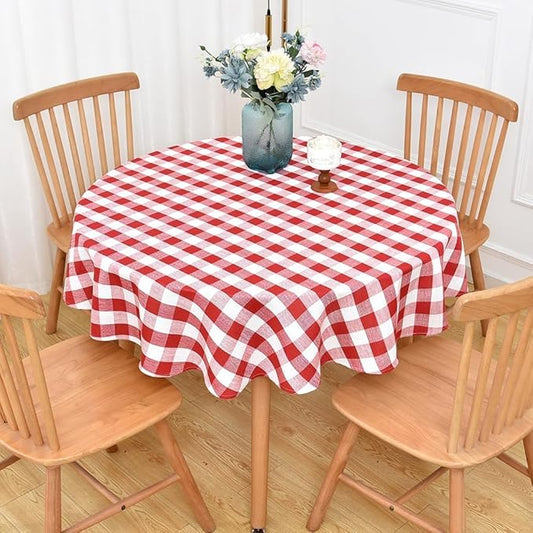 Gingham Table Cloth for Round Tables red Checkered Plaid Tablecloth Heavy Duty Cotton Blend Washable & Wrinkle Table Cover for Outdoor Kitchen Dining Picnic Camping (60 inch Diameter)