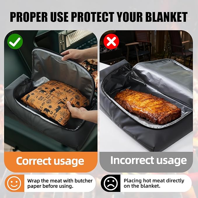 BBQ Blanket for Resting Meat, Leak-Proof Insulated Meat Resting Bag, 270° Top Opening for Large Briskets, Turkey, Washable Smoker Accessories Gifts for Men or BBQ Lovers - 21in