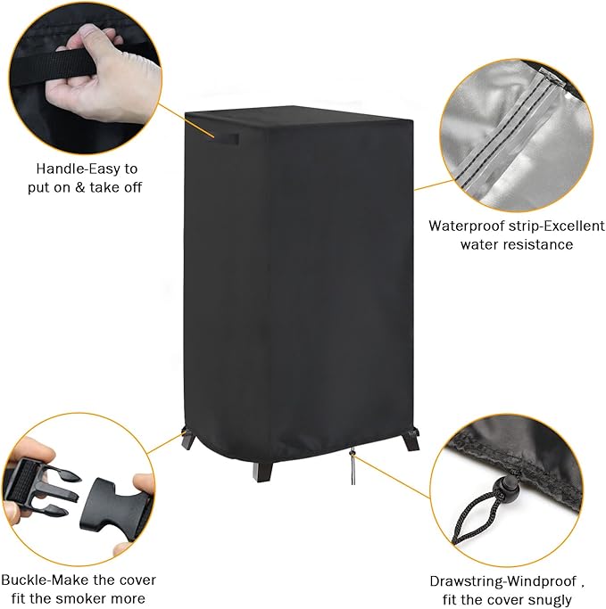 Smoker Cover Fit for Cuisinart Smoker, Waterproof Outdoor Grill Smoker Covers,Black (21" L x 21" W x 44" H)