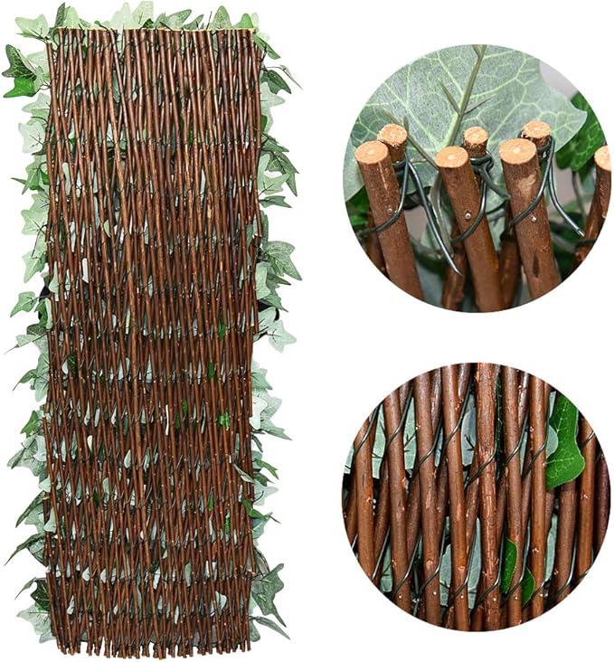 Expandable Fence Privacy Screen for Balcony Patio Outdoor,Decorative Faux Ivy Fencing Panel,Artificial Hedges (Single Sided Leaves) (2, Green-Ivy)