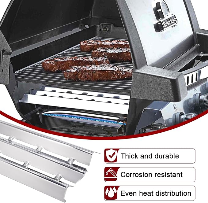 Hiorucet Grill Parts for Broil King 9864-27, 9865-24, 9865-27, 9865-54, 9865-57, 9865-74, Connaisseur 90, Signet 20 40 70 90, Grill Grates and Flav-R-Wave Heat Plates for Broil King 3 Burner Gas Grill