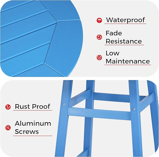 Costaelm Patio Bistro Table, 37" Counter Height Round Patio Cocktail Bar Table with Umbrella Hole, Outdoor Bistro Dining Pub Table for Front Porch Deck Backyard Garden, Pacific Blue