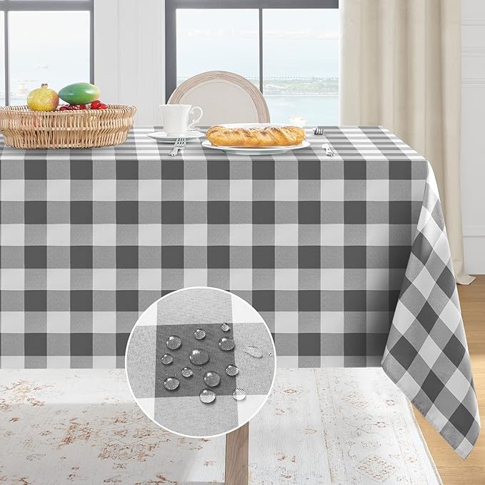 Softalker Gingham Checkered Tablecloth Square - Outdoor Waterproof Buffalo Plaid Table Cloth, Stain Resistant Washable Table Cover for Picnic, Camping, Dining - Grey and White, 54 x 54 Inch
