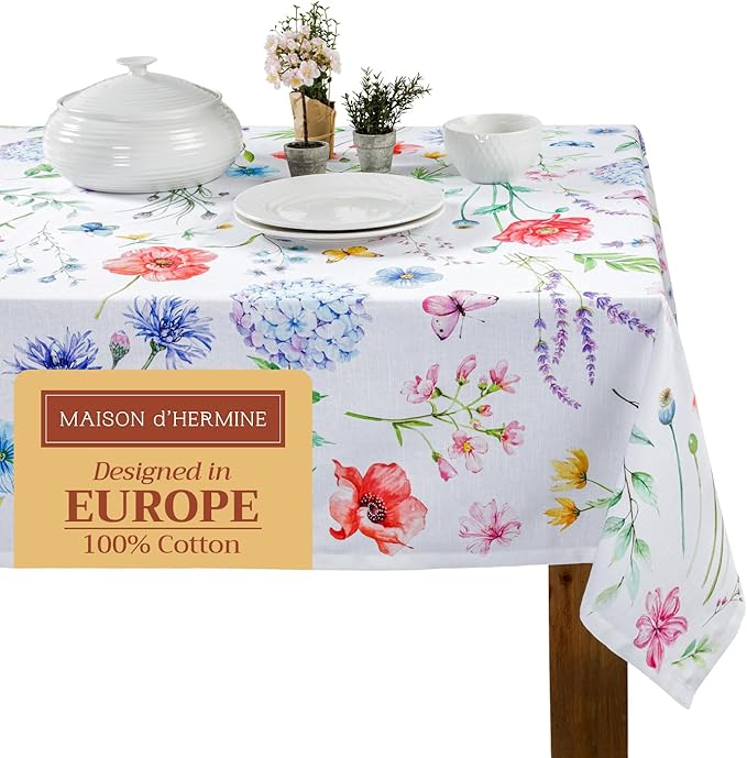 Maison d' Hermine Table Cloth Rectangle Table 100% Cotton 60 x 108 Inches Tablecloth Reusable Decorative for Dining Room, Farmhouse, Home, Party, Festive & Wedding Spring Summer - Just Floral