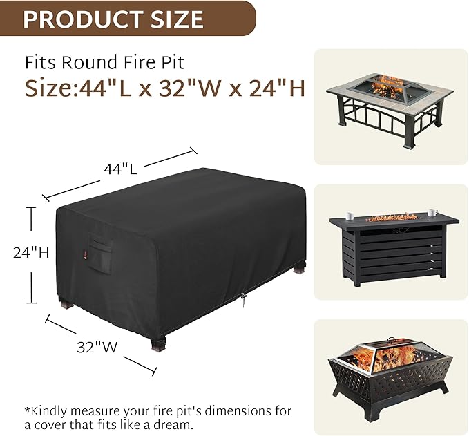 iBirdie Rectangular Gas Fire Pit Table Cover 44 x 32 inch Outdoor Waterproof and Weatherproof Heavy Duty 600D Patio Fireplaces Coffee Table Cover