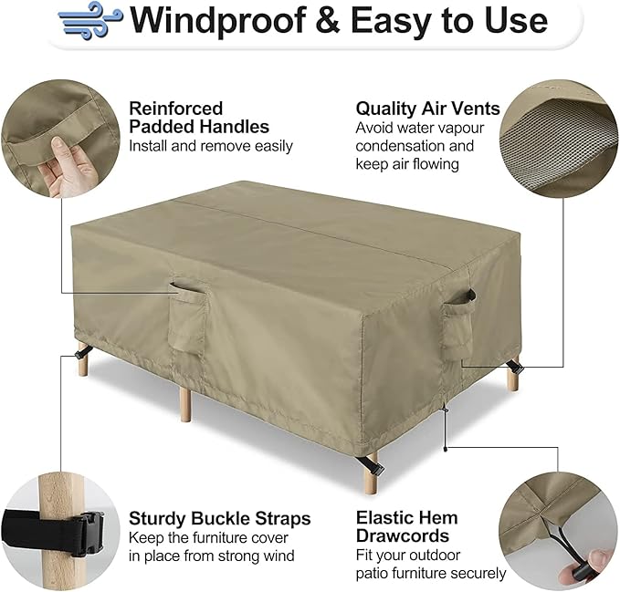 OutdoorLines Outdoor Waterproof Patio Table Furniture Set Covers - Square Couch Sectional Cover Outside Weatherproof Patio Furniture Covering for Deck, Lawn and Backyard 74" L x 74" W x 28" H, Camel