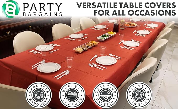 PARTY BARGAINS 54" X 108" Paper & Plastic Table Covers, Red, 10 Pack