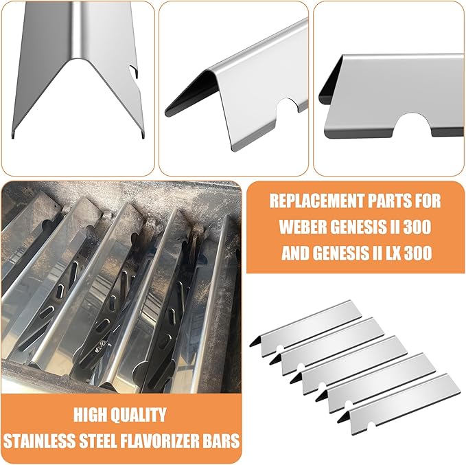 Grill Replacement Parts for Weber Genesis II 300, Genesis II LX 300, Genesis II E&S Series Gas Grills, Grill Parts for Weber Cooking Grates Flavorizer Bars Heat Deflectors 66095 66802 66032 66795