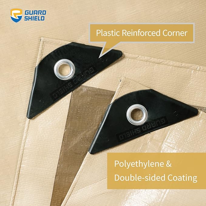 GUARD SHIELD Beige Tarp Heavy Duty Waterproof 16x20 Feet Outdoor Poly Tarps Cover Thick UV Resistant Canopy Tarpaulin with Grommets 10mil
