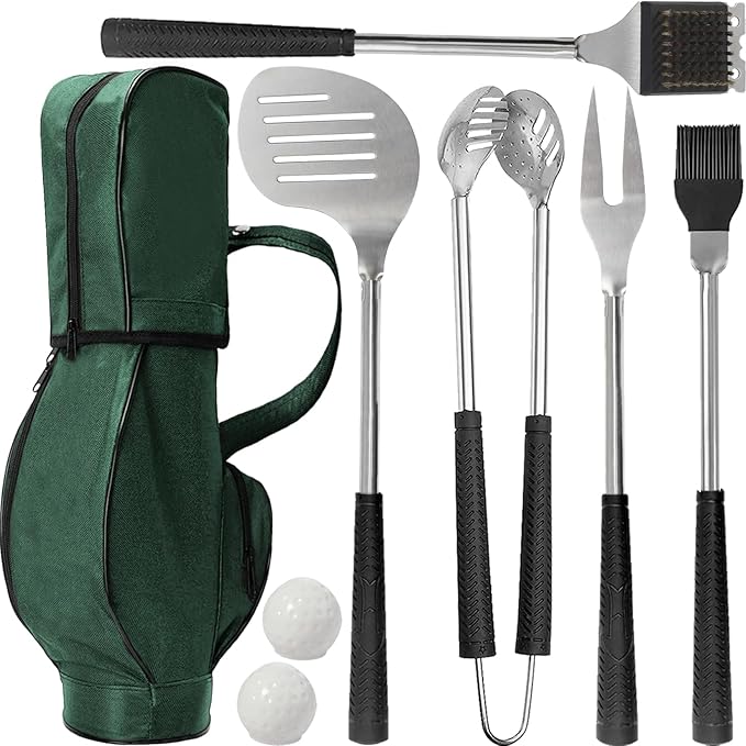 Golf Grilling Gifts for Men 8pcs Golf BBQ Grill Accessories Tools Utensils Set for Outdoor Camping, Funny Birthday Gifts for Men Women Golfers, Dad Gifts for Dad Grandpa Husband from Daughter Son Wife