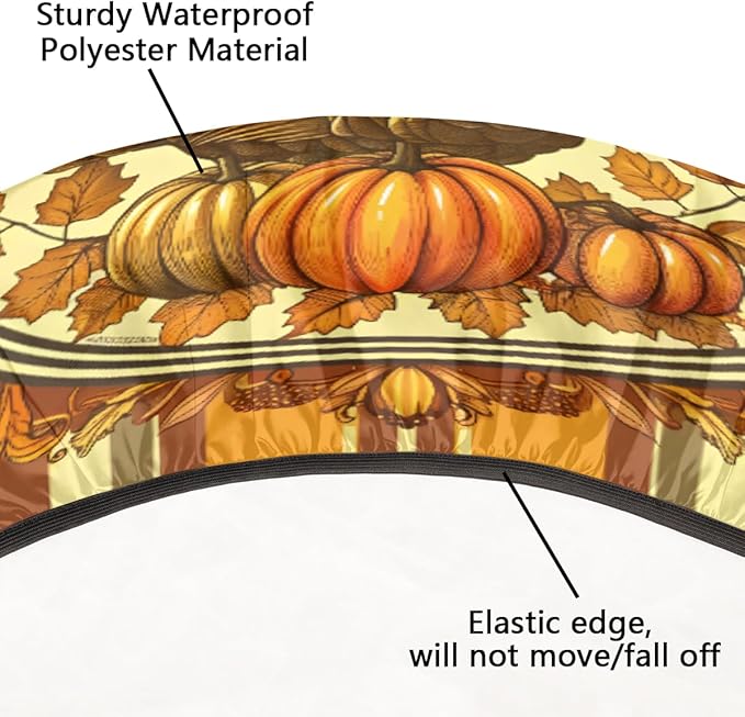 Thanksgiving Vintage Turkey Round Table Cloth Cover, Elastic Edge Waterproof Wipeable Tablecloths 36"-42" Polyester Tablecloth for Party Restaurant Banquet Holiday Camping Outdoor Picnic