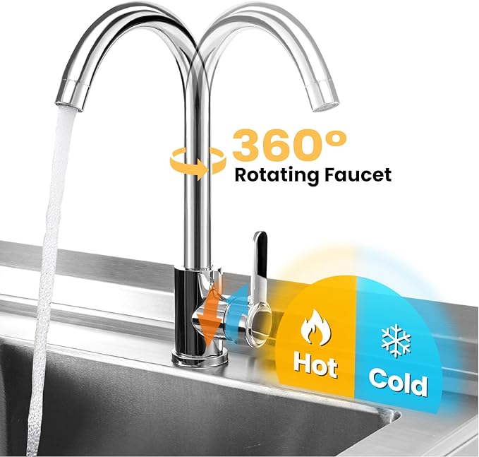 Stainless Steel Utility Sink, 47.2'' Free Standing Single Bowl Kitchen Sink with Cold and Hot Water Pipe, Right Drawer, Indoor and Outdoor for Laundry Room Farmhouse Kitchen(47.2 inch)