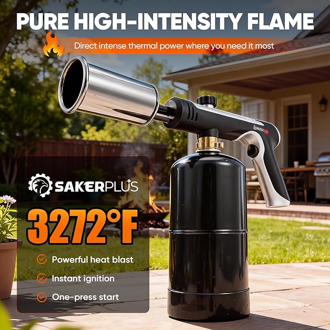 Propane Torch, Stainless Steel Torch Lighter, 3272°F Propane Torch Gun with Adjustable Flame & Safety Lock, for BBQ Grilling, Charcoal Igniting, Cooking, DIY Projects (2 Sets)