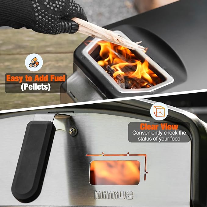 Mimiuo Outdoor Pizza Oven 12“ Wood Charcoal Fired Pizza Oven with Rotating Round Pizza Stone, Portable Pizza Stove for Outside Backyard Camping Picnics