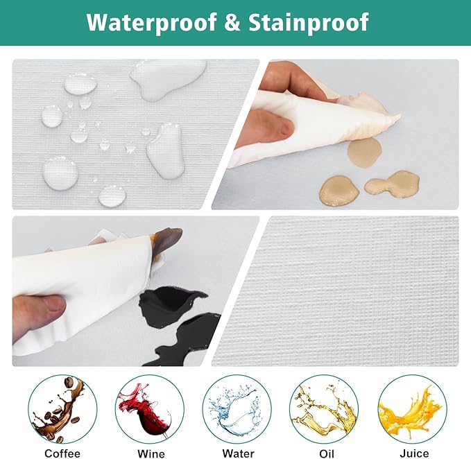 LUSHVIDA 2 Packs Vinyl Card Tablecloth with Flannel Backing 36x36 inch - Waterproof Plastic Picnic Table Cover for Square Folding Table Cloth with Elastic Corners, White